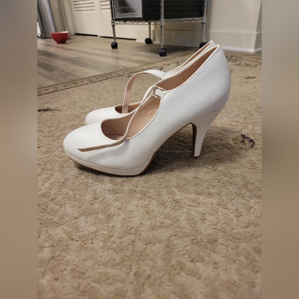 White stiletto heel Mary jane platform high heels